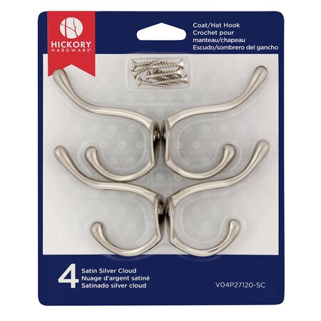 Hickory Hardware Coat Hook Double, 4PK V04P27120-SC